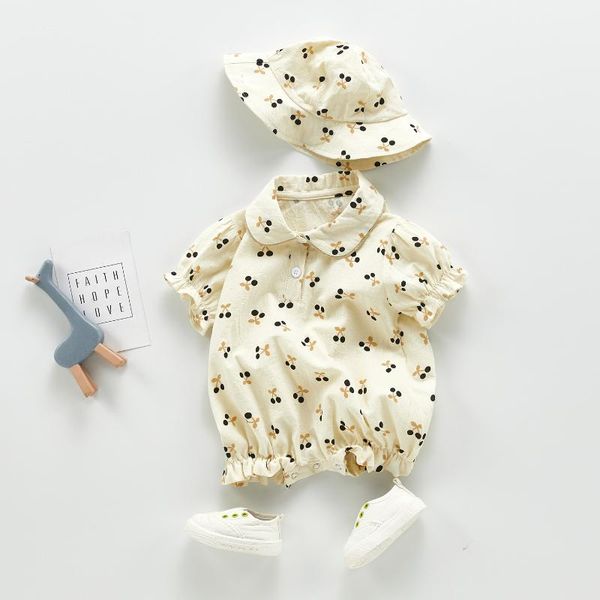 3460 summer baby bodysuit girl short sleeve cherry print cotton romper and cap climbing clothes, Blue
3460 summer baby bodysuit girl short sleeve cherry print cotton romper and cap climbing clothes, Blue