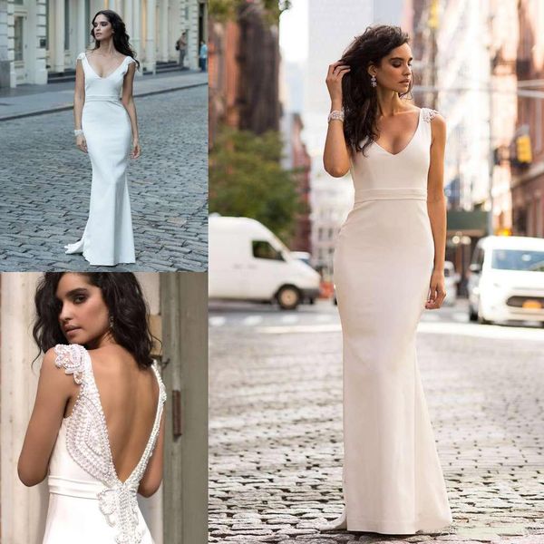 2020 vintage mermaid wedding dresses v neck beads pearls lace backless bridal gowns custom satin beach wedding dress, White
2020 vintage mermaid wedding dresses v neck beads pearls lace backless bridal gowns custom satin beach wedding dress, White