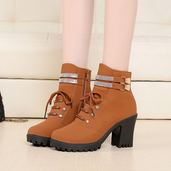 lucyever thick high heels ankle boots for women fashion pu leather crystals autumn winter shoes woman round toe platform boots, Black
lucyever thick high heels ankle boots for women fashion pu leather crystals autumn winter shoes woman round toe platform boots, Black