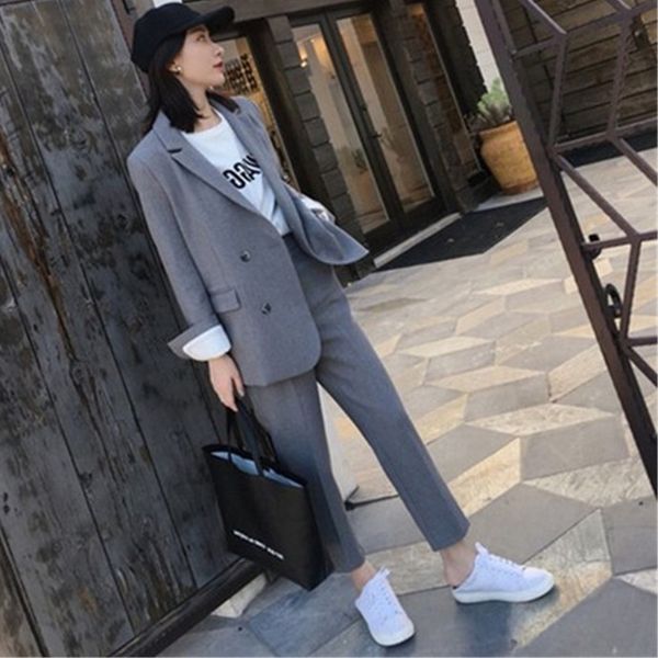 work pant suits 2 piece sets double breasted solid blazer jacket zipper trousers suit for women set feminino spring, White
work pant suits 2 piece sets double breasted solid blazer jacket zipper trousers suit for women set feminino spring, White