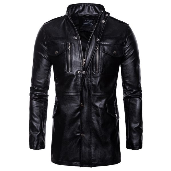new autumn motorcycle leather jacket men long windbreaker coat pu leather jacket male multi-pocket, Black
new autumn motorcycle leather jacket men long windbreaker coat pu leather jacket male multi-pocket, Black