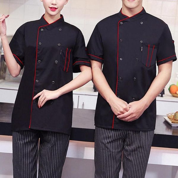 men's dress shirts men short sleeve stand collar double-breasted chef waiter uniform loose t-shirtes, White;black
men's dress shirts men short sleeve stand collar double-breasted chef waiter uniform loose t-shirtes, White;black