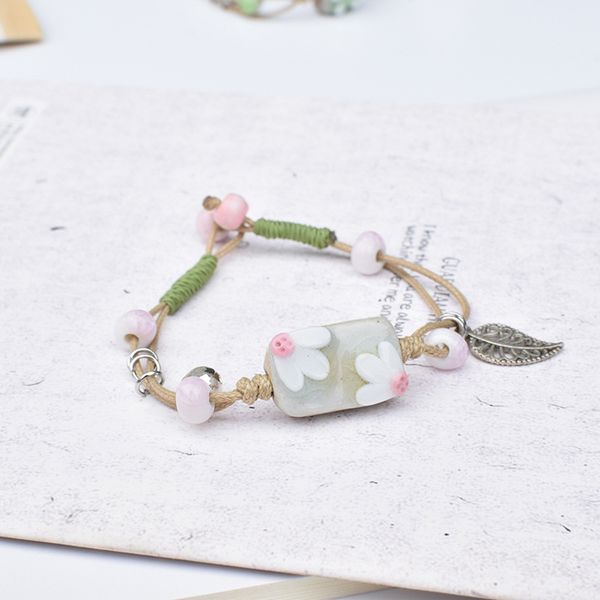 creative dried flower white small flower womens ceramic bracelet vintage silver leaf pendant bracelet five-petal flower bracelet, Black
creative dried flower white small flower womens ceramic bracelet vintage silver leaf pendant bracelet five-petal flower bracelet, Black