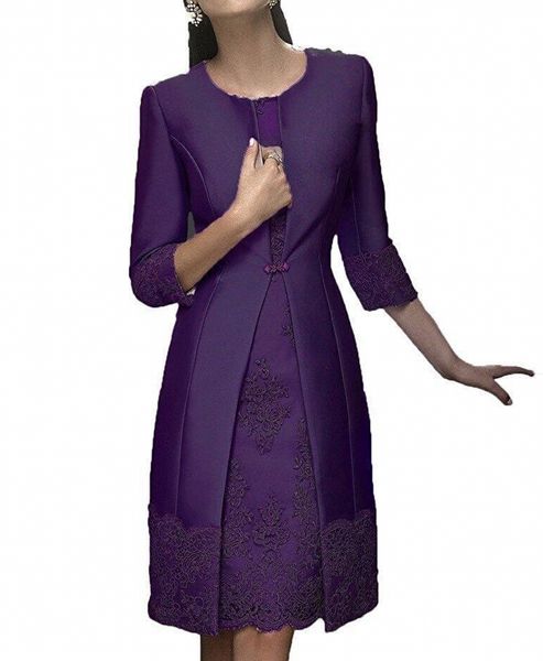 vintage dark purple knee length mother off the bride groom plus size suits long jacket appliques lace wedding guest dresses, Black;red
vintage dark purple knee length mother off the bride groom plus size suits long jacket appliques lace wedding guest dresses, Black;red