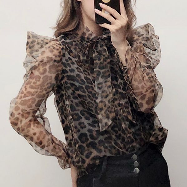 popular women leopard blouse transparent shirt bow collar long puff sleeve fashion lady 2020 new clothing, White
popular women leopard blouse transparent shirt bow collar long puff sleeve fashion lady 2020 new clothing, White