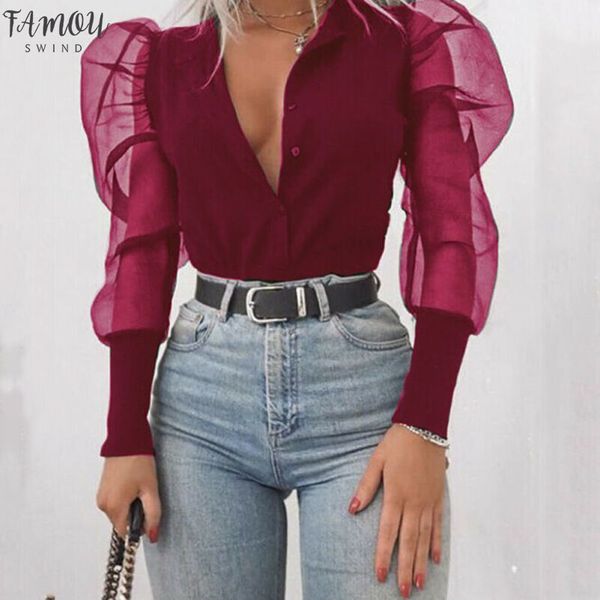 2020 new fashion women v neck blusas tulle ruffle long puff sleeve shirt solid lady shirts all matching autumn women, White
2020 new fashion women v neck blusas tulle ruffle long puff sleeve shirt solid lady shirts all matching autumn women, White