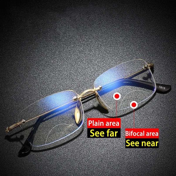 finished bifocal anti blue ray reading glasses men rimless vintage metal frame presbyopia glasses 1.50 diopter gafas para leer, White;black 
finished bifocal anti blue ray reading glasses men rimless vintage metal frame presbyopia glasses 1.50 diopter gafas para leer, White;black