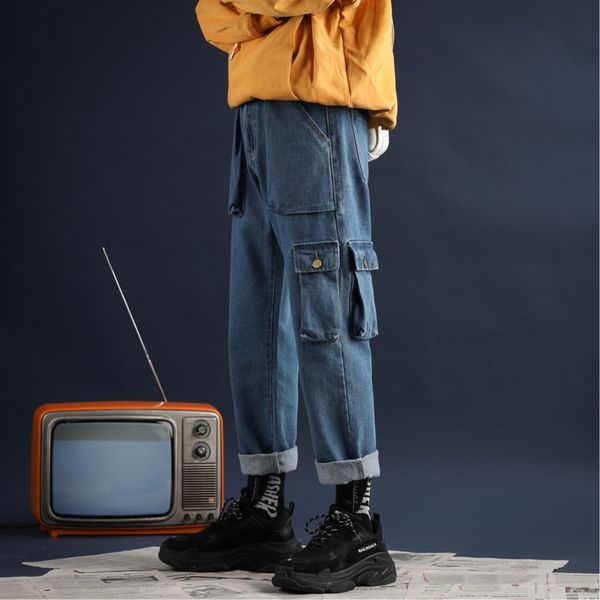 autumn new jeans men fashion washed solid color casual straight denim trousers man streetwear wild hip hop loose tooling jeans, Blue
autumn new jeans men fashion washed solid color casual straight denim trousers man streetwear wild hip hop loose tooling jeans, Blue