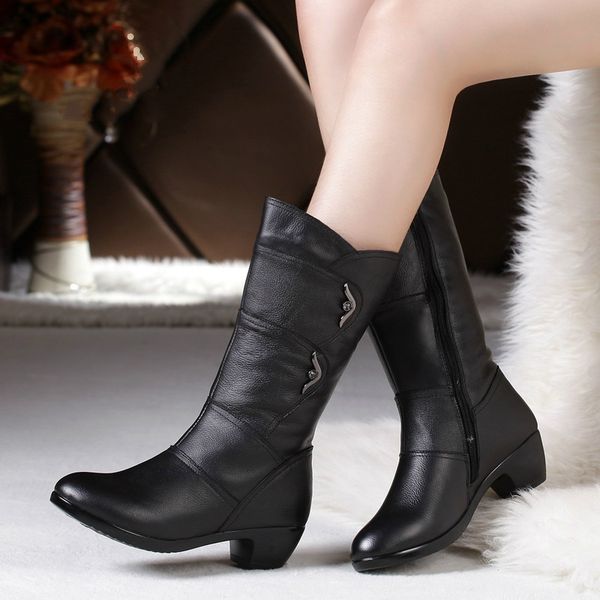 winter plush warm woman boots genuine leather plus size mid-calf zipper solid platform square med-heel ladies shoes botas mujer, Black
winter plush warm woman boots genuine leather plus size mid-calf zipper solid platform square med-heel ladies shoes botas mujer, Black