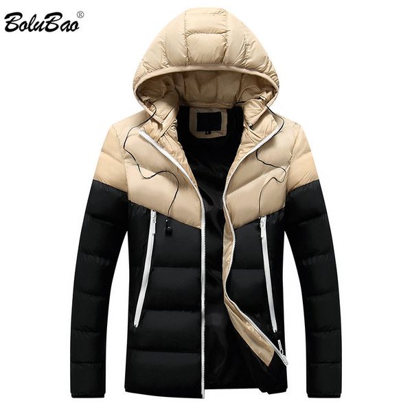 bolubao brand winter jacket warm thick solid color men's casual hooded portable headset hooded male parka coat, Black 
bolubao brand winter jacket warm thick solid color men's casual hooded portable headset hooded male parka coat, Black