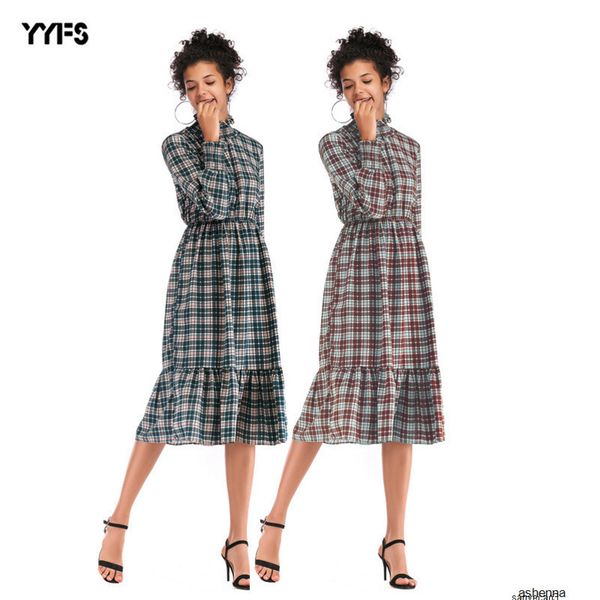 womens designer high collar chiffon dress plaid skirtghsch, Black;gray
womens designer high collar chiffon dress plaid skirtghsch, Black;gray