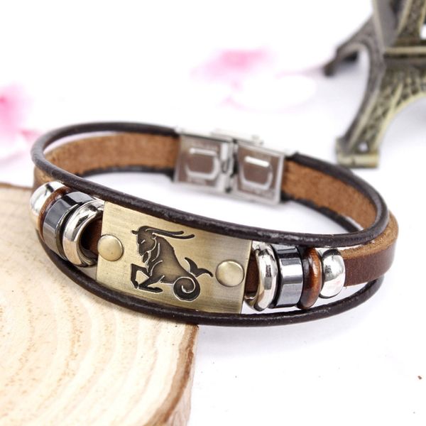 12 constellations men bracelet cuff leather alloy zodiac signs man casual punk bracelets k2, Black
12 constellations men bracelet cuff leather alloy zodiac signs man casual punk bracelets k2, Black