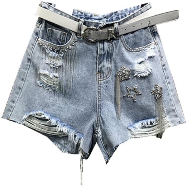 heavy work drilling beaded tassel high waist denim shorts women 2019 summer hole wide leg jeans shorts, White;black
heavy work drilling beaded tassel high waist denim shorts women 2019 summer hole wide leg jeans shorts, White;black