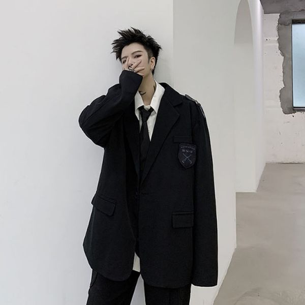 men japan harajuku street college style casual suit blazer jacket overcoat spring autumn male suit coat outerwear, White;black
men japan harajuku street college style casual suit blazer jacket overcoat spring autumn male suit coat outerwear, White;black