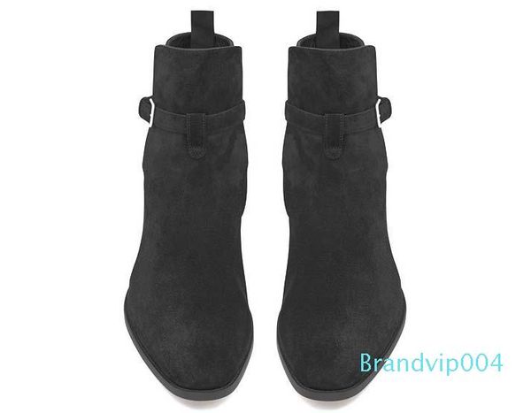 2018 new england pointed toe wyatt men boots buckle strap slp ankle luxury suede boots, Black