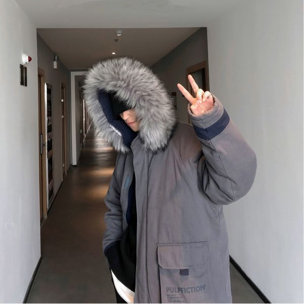 2019 winter korean version of europe and the united states large pocket fur collar thick hooded cotton suit, Black 
2019 winter korean version of europe and the united states large pocket fur collar thick hooded cotton suit, Black