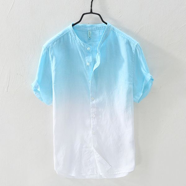 #4722 summer short shirt for men candy color stand collar slim fit loose blue and white linen shirt for man thin high quality, White;black
#4722 summer short shirt for men candy color stand collar slim fit loose blue and white linen shirt for man thin high quality, White;black