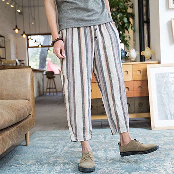 striped linen men's harem pants solid fitness joggers casual ankle-length pocket with nine-cent trousers streetwear clothes 8.14, Black
striped linen men's harem pants solid fitness joggers casual ankle-length pocket with nine-cent trousers streetwear clothes 8.14, Black