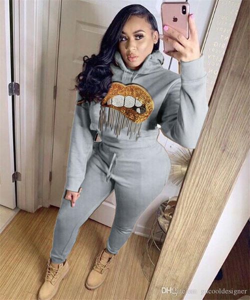 зимние женского дизайнер костюмы мода больших губы блестки 2pcs набор вскользь тонкая женская спортивная одежда, Gray
зимние женского дизайнер костюмы мода больших губы блестки 2pcs набор вскользь тонкая женская спортивная одежда, Gray