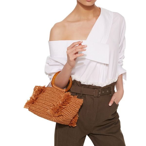 

fashion tassel straw bags designer amber handle women handbags luxury rattan woven shoulder bags ruched summer beach flap purses