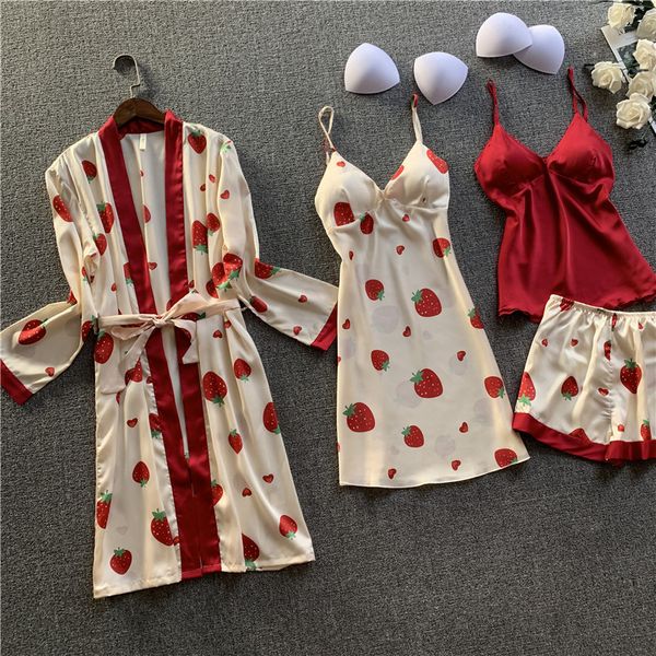 autumn summer cute 4 pcs set women pyjama satin lace sleepwear with chest pad pajamas cartoon printed homewear, Black;red
autumn summer cute 4 pcs set women pyjama satin lace sleepwear with chest pad pajamas cartoon printed homewear, Black;red