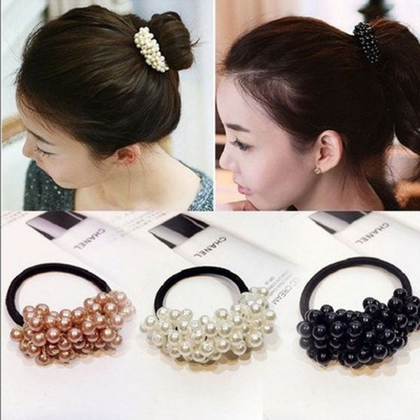 women's simple and elegant pearl headband ponytail girl head rope retro elastic hair band rubber rope headdress, Golden;white
women's simple and elegant pearl headband ponytail girl head rope retro elastic hair band rubber rope headdress, Golden;white