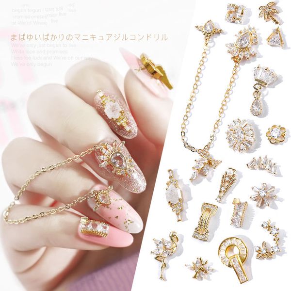 1pc Nail Art Metal Alloy Jewelry Sticker Diamond Flower Tree Shape Bright Zircon Gold Electroplating Nail Art Rhinestones Mz091