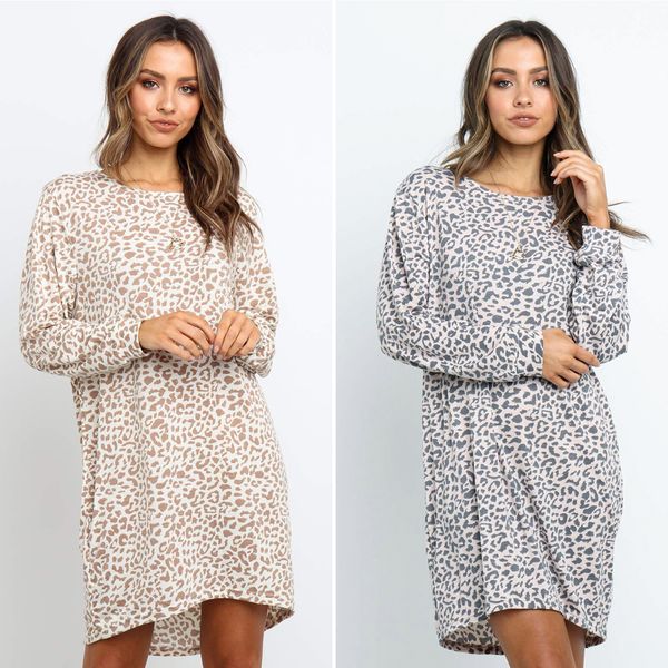 women leopard print o neck long sleeves shirt dress summer beach loose dress, Black;gray
women leopard print o neck long sleeves shirt dress summer beach loose dress, Black;gray