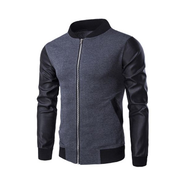 foreign trade 2019 new style leather stitching stand collar jacket spring and autumn coat fashion slim fit long sleev, Black
foreign trade 2019 new style leather stitching stand collar jacket spring and autumn coat fashion slim fit long sleev, Black