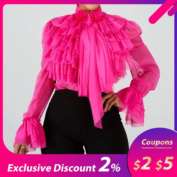women's blouses & shirts plain falbala blouse women long sleeve pink ruffles female 2021 summer office lady elegant and, White
women's blouses & shirts plain falbala blouse women long sleeve pink ruffles female 2021 summer office lady elegant and, White