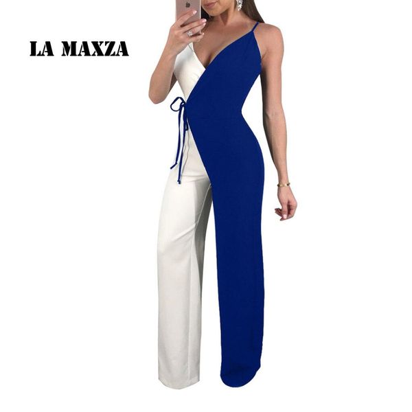 wide leg jumpsuit women romper spaghetti strap body women patchwork playsuit, Black;white
