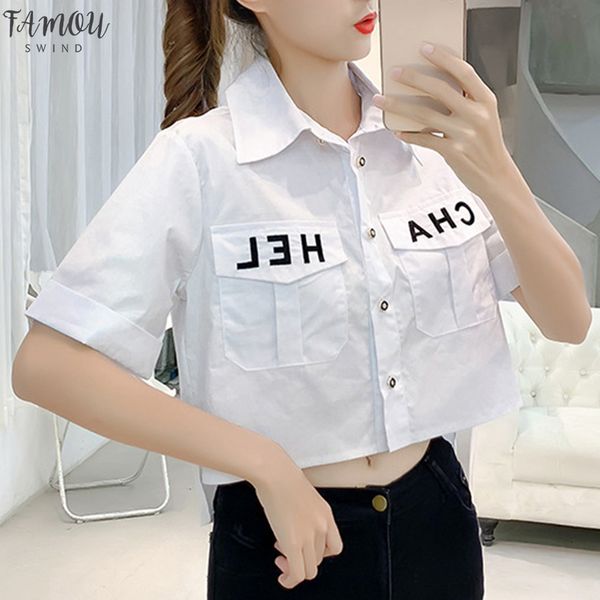 2020 new pocket women shirts brief loose korean camis single breasted short sleeve fashion letter casual shirt feminina, White
2020 new pocket women shirts brief loose korean camis single breasted short sleeve fashion letter casual shirt feminina, White