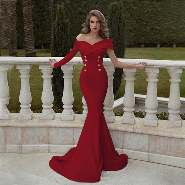Womens Designer Solid Party Dress Sexy Slash Neck Mermaid Dresses Fashion Evening Dresses with Ruffle
Womens Designer Solid Party Dress Sexy Slash Neck Mermaid Dresses Fashion Evening Dresses with Ruffle