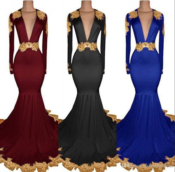 open back mermaid prom dresses 2019 long sleeves deep v neck sweep train modest royal blue pink arabic party evening gowns customized, Black
open back mermaid prom dresses 2019 long sleeves deep v neck sweep train modest royal blue pink arabic party evening gowns customized, Black