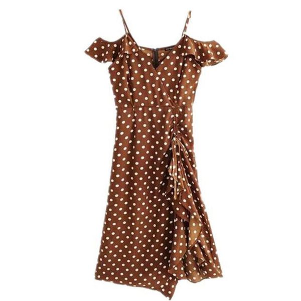 women 2019 summer brown polka dots dress vintage ruffles midi dress beach style dresses drop shipping, Black;gray
women 2019 summer brown polka dots dress vintage ruffles midi dress beach style dresses drop shipping, Black;gray
