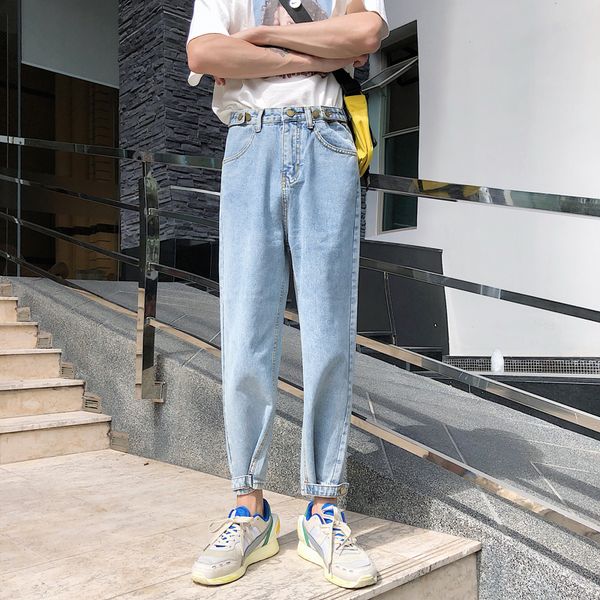 men's casual spring and autumn new jeans s-xl youth wild straight nine pants trousers solid color fashion personality simple, Blue
men's casual spring and autumn new jeans s-xl youth wild straight nine pants trousers solid color fashion personality simple, Blue