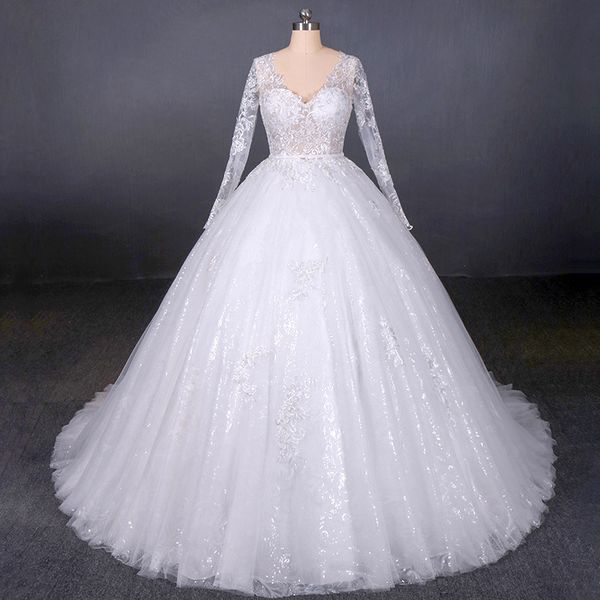 long sleeves ball gown v neck wedding dress 2020 lace appliques bridal dresses gowns sweep train, White
long sleeves ball gown v neck wedding dress 2020 lace appliques bridal dresses gowns sweep train, White