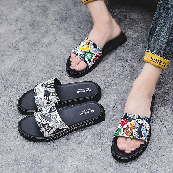 men's shoes sandals and slippers summer home slippers fashion printing tide brand word drag non-slip personality outdoor beach shoes, Black
men's shoes sandals and slippers summer home slippers fashion printing tide brand word drag non-slip personality outdoor beach shoes, Black