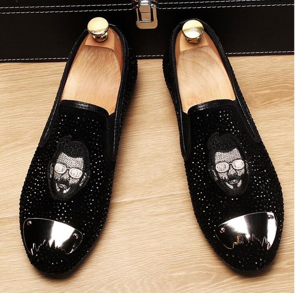 european trend young men rhinestone shoes embroidery designer loafers metal plate men's casual leather shoes flats moccasins, Black
european trend young men rhinestone shoes embroidery designer loafers metal plate men's casual leather shoes flats moccasins, Black