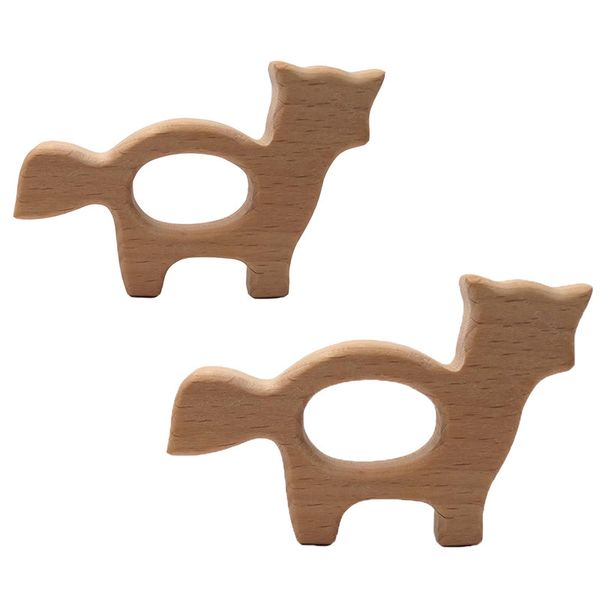 200pcs Beech Wooden Wolf Shape Teether Baby Teething Toy Teething Accessories Kids Teething Pendant Nursing Holder Pendant Bracelet Making