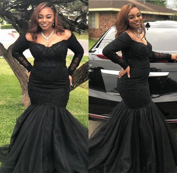 2019 black mermaid african prom dresses off shoulder lace appliques tulle long sleeves sheath floor length girls party evening gowns
2019 black mermaid african prom dresses off shoulder lace appliques tulle long sleeves sheath floor length girls party evening gowns