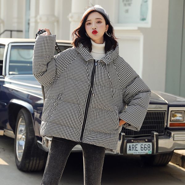 2019 woman new arrive zipper fashion plaid down-cotton jacket casual hooded thicken warm winter jacket women short snow wear, Black
2019 woman new arrive zipper fashion plaid down-cotton jacket casual hooded thicken warm winter jacket women short snow wear, Black