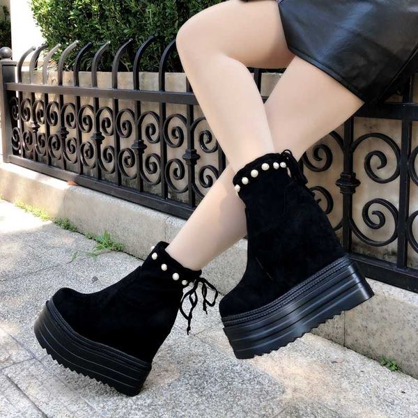2018 winter new female boots british wind increased 14cm high heel platform boots fashion plus velvet women's shoes, Black
2018 winter new female boots british wind increased 14cm high heel platform boots fashion plus velvet women's shoes, Black