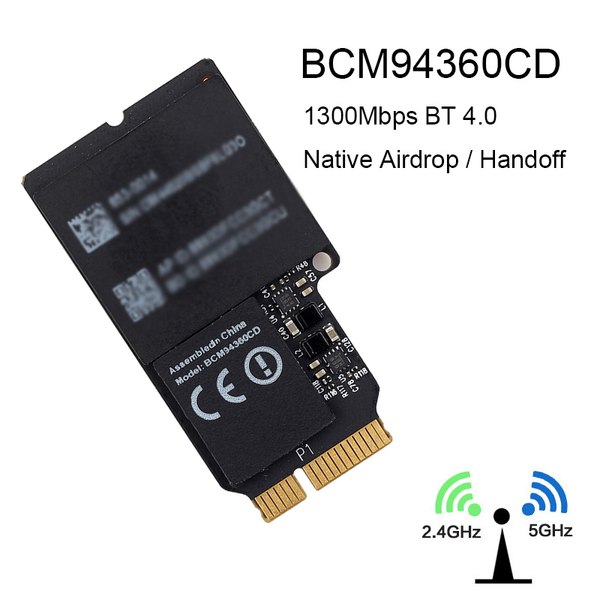 1750mbps dual band wifi bluetooth card 2.4 ghz/5ghz bt 4.0 broadcom bcm94360cd беспроводной модуль для apple hackintosh mac os
1750mbps dual band wifi bluetooth card 2.4 ghz/5ghz bt 4.0 broadcom bcm94360cd беспроводной модуль для apple hackintosh mac os