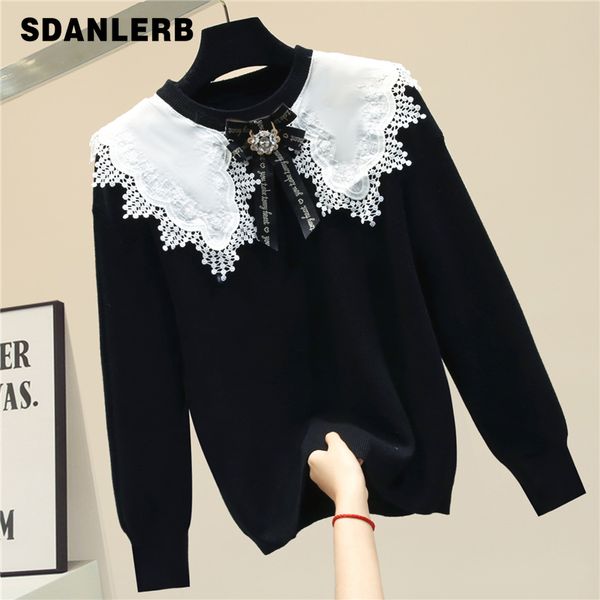lace collar slim-fit thick spell knit sweater bottoming shirt women's 2020 new autumn and winter sweater sweter mujer jumper, White;black
lace collar slim-fit thick spell knit sweater bottoming shirt women's 2020 new autumn and winter sweater sweter mujer jumper, White;black