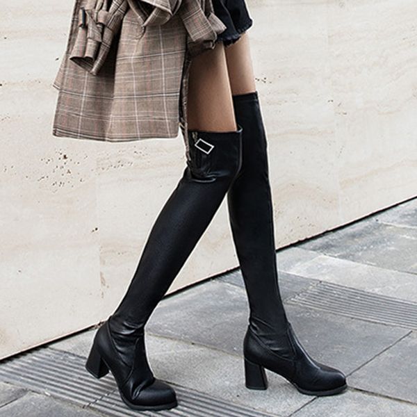 modis soft leather women winter thigh high boots zipper pandent round toe over the knee boots square heel long tube, Black
modis soft leather women winter thigh high boots zipper pandent round toe over the knee boots square heel long tube, Black