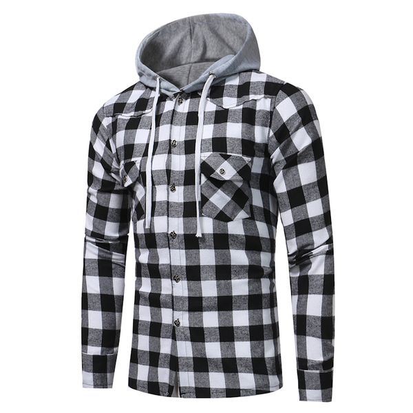 men plaid shirt cotton 2019 spring autumn casual long sleeve shirt black and white plaid hooded comfort brand man clothes, White;black
men plaid shirt cotton 2019 spring autumn casual long sleeve shirt black and white plaid hooded comfort brand man clothes, White;black