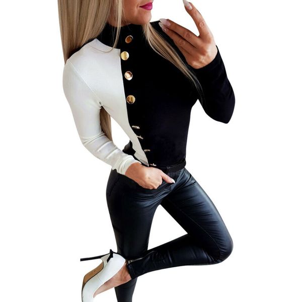 women buttons turtleneck long sleeve shirt blouse for women ladies casual slim patchwork blouse high collar blusas mujer, White
women buttons turtleneck long sleeve shirt blouse for women ladies casual slim patchwork blouse high collar blusas mujer, White