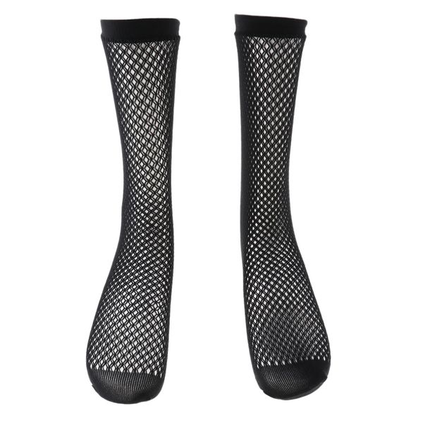 1 pair stylish womens comfy black thin knee high socks fishnet stockings hosiery, Black;white 
1 pair stylish womens comfy black thin knee high socks fishnet stockings hosiery, Black;white