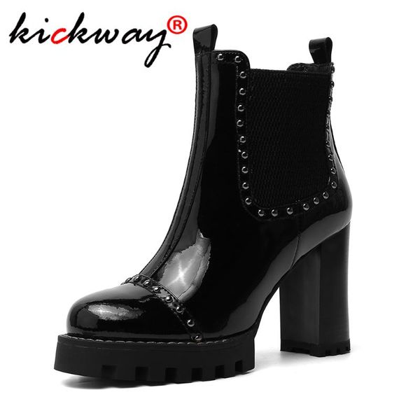 women platform high heel ankle boots genuine leather women booties black round toe thick heels botas mujer large size 34-42
women platform high heel ankle boots genuine leather women booties black round toe thick heels botas mujer large size 34-42